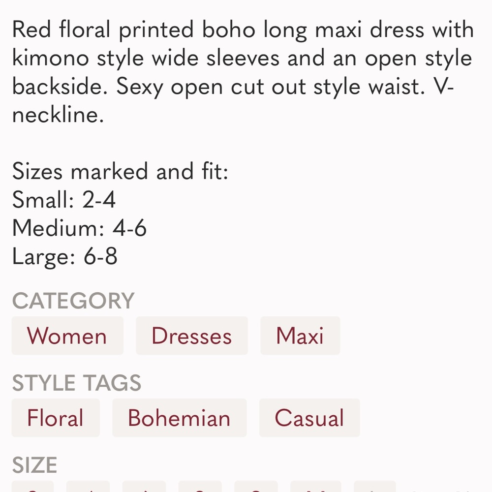 Red Bohemian Kimono Open Back floral Maxi Dress - Picture 6 of 6